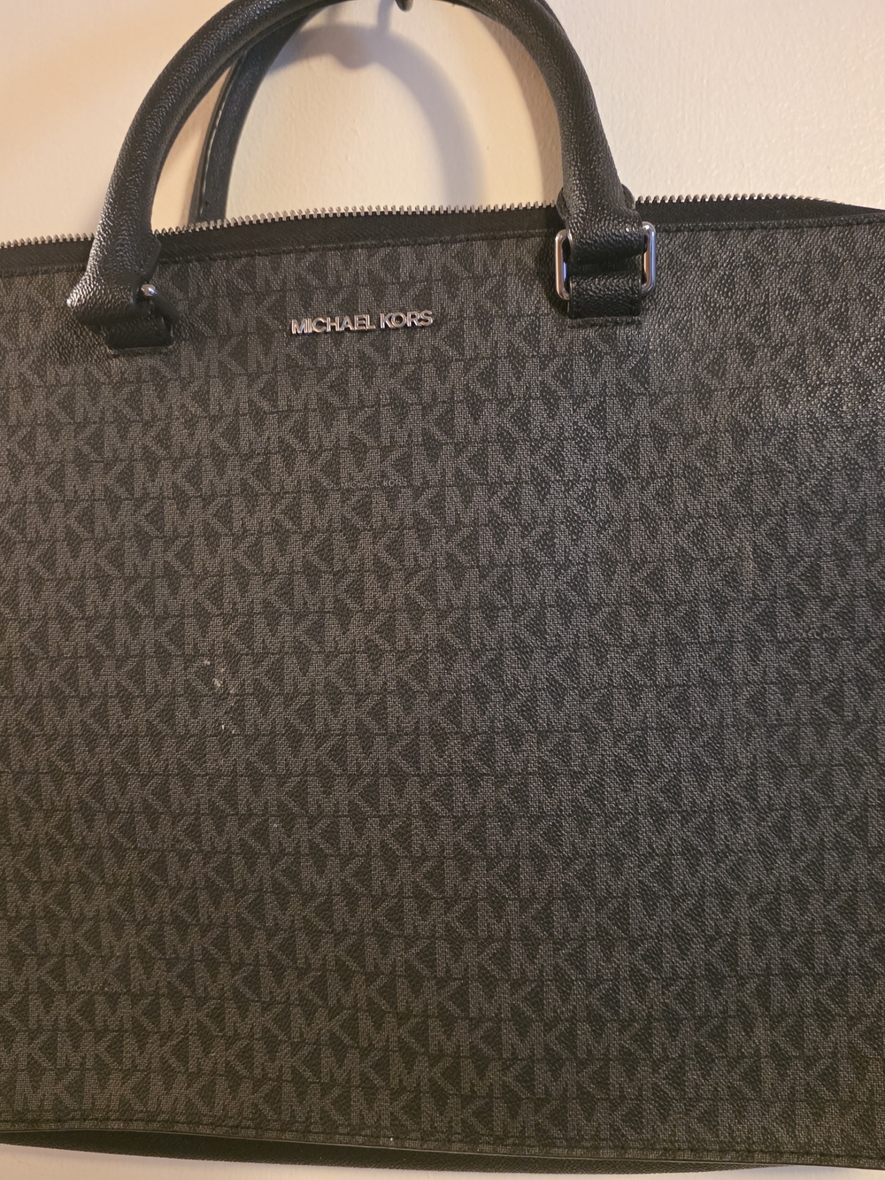 Michael Kors Black/Gray Monogram Briefcase Tote